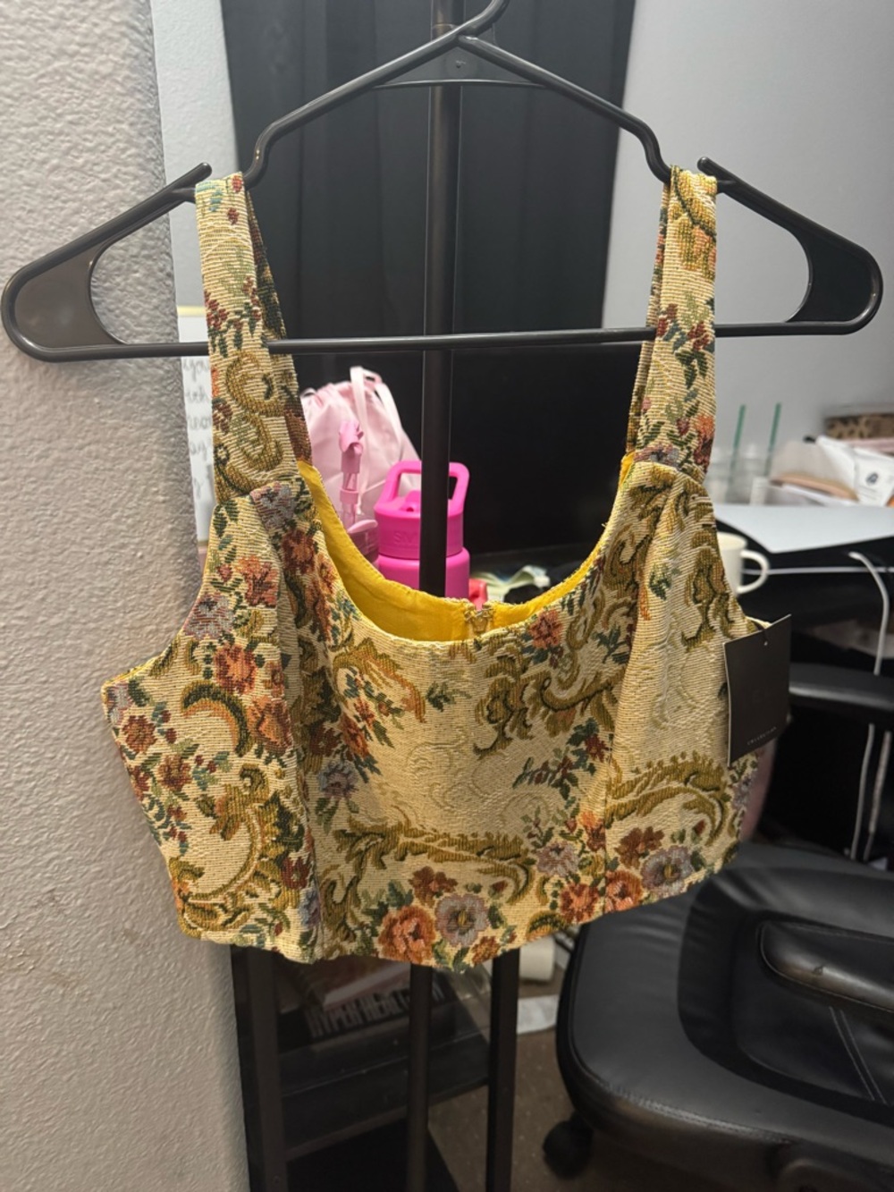 Le Lis Mustard Yellow Floral Tapestry Crop Top